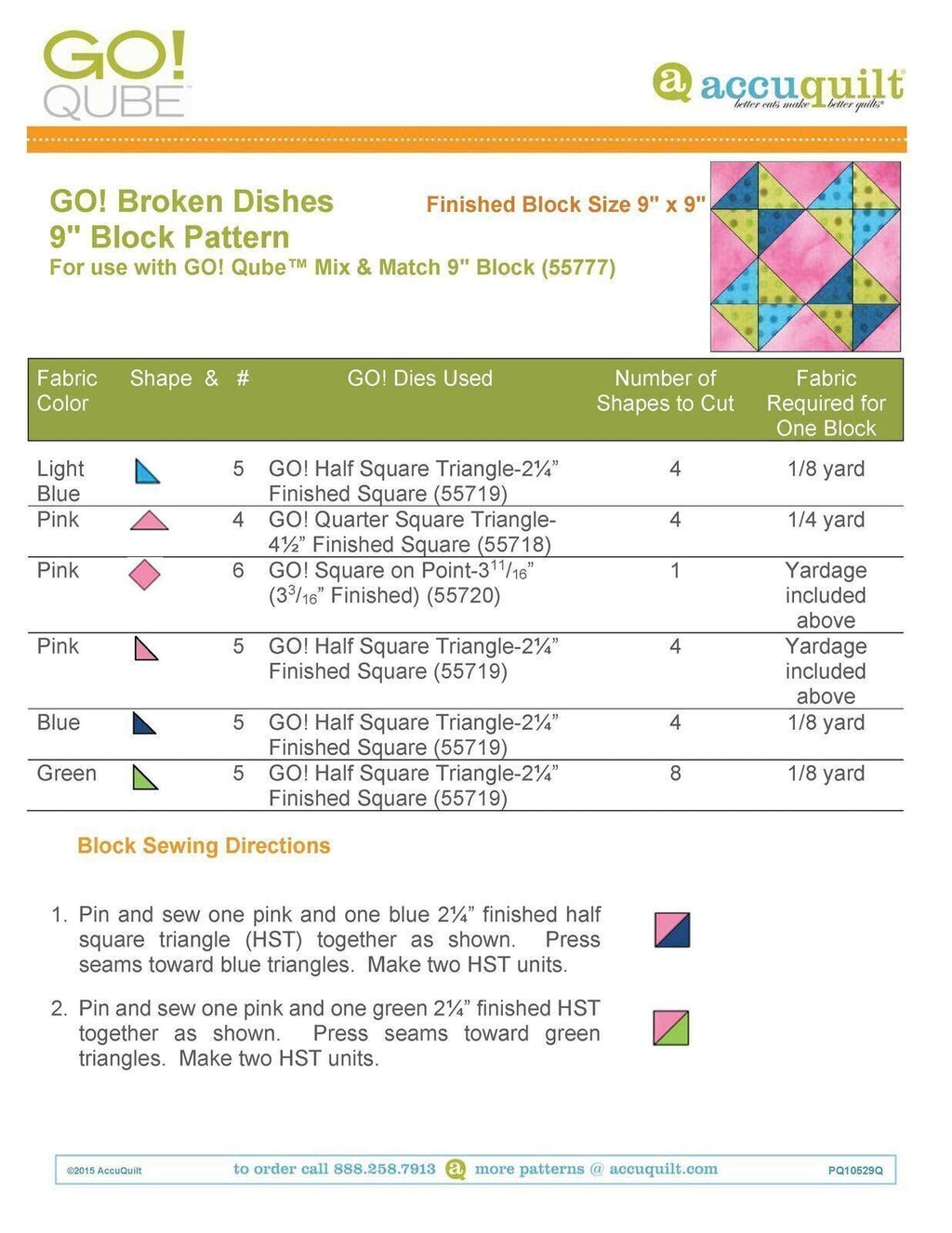 AccuQuilt Go! Qube Manual 9" 3-in-1: BLOCK, CORNERS & ANGLES, 434 PG, Wire Bound