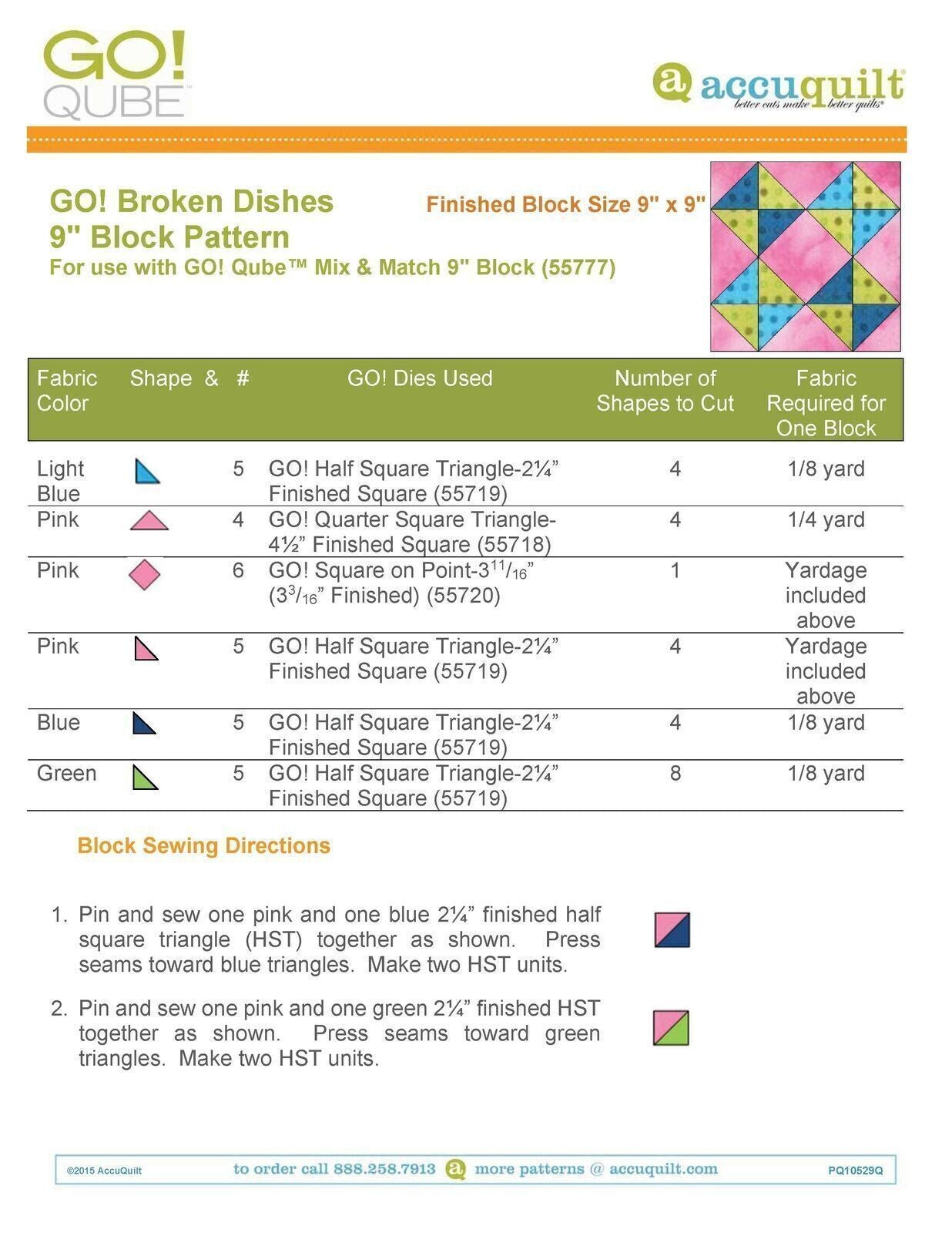 AccuQuilt Go! Qube Manual 9" 3-in-1: BLOCK, CORNERS & ANGLES, 434 PG, Wire Bound