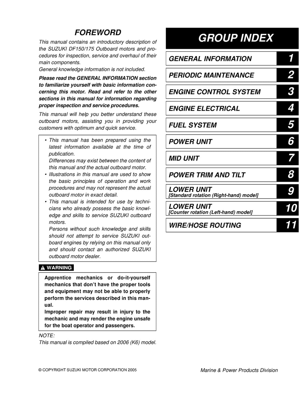 SUZUKI DF150 DF175 FOUR STROKE OUTBOARD MOTOR SERVICE MANUAL, WIRE BOUND, COVERS