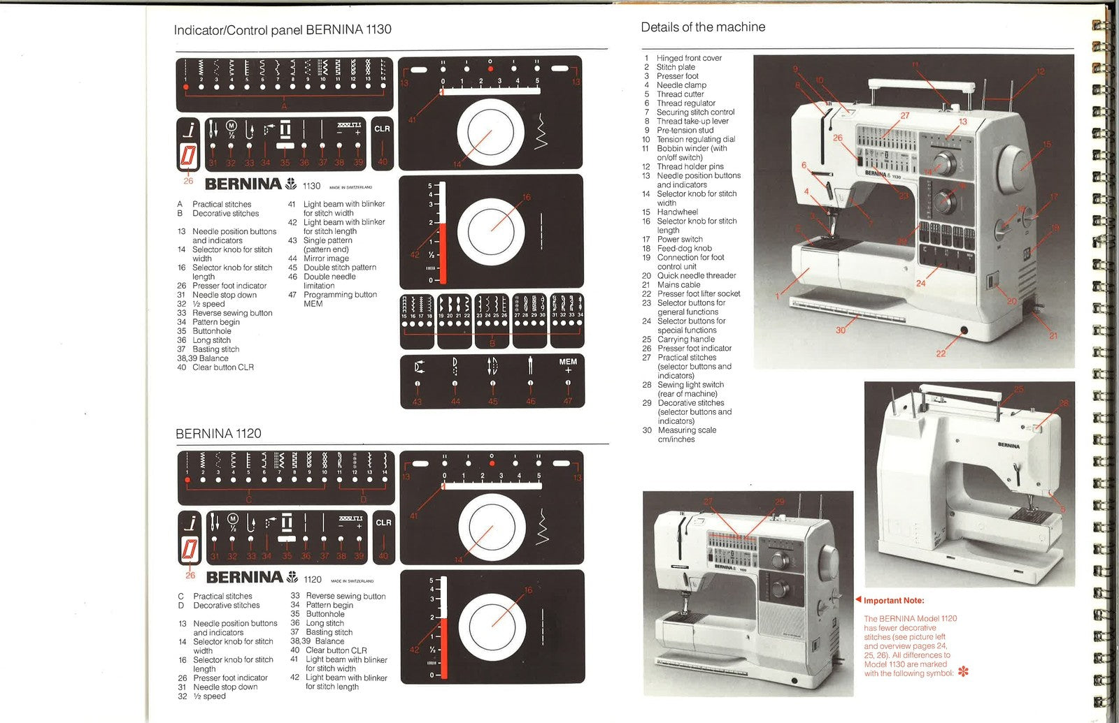 BERNINA 1130 1120 Instruction Manual REPRINT - STEEL WIRE BOUND - TOUGH COVERS