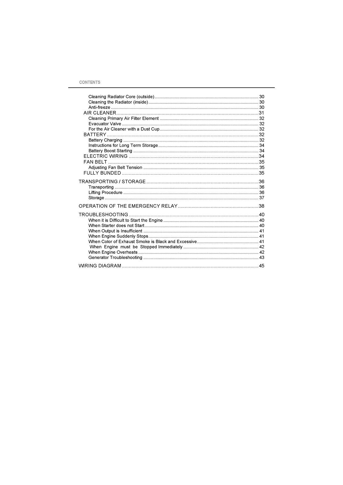 KUBOTA SQ-1120 SQ-1150 SQ-3140 SQ-3200 SQ-3300 DIESEL GENERATOR OPERATORS MANUAL