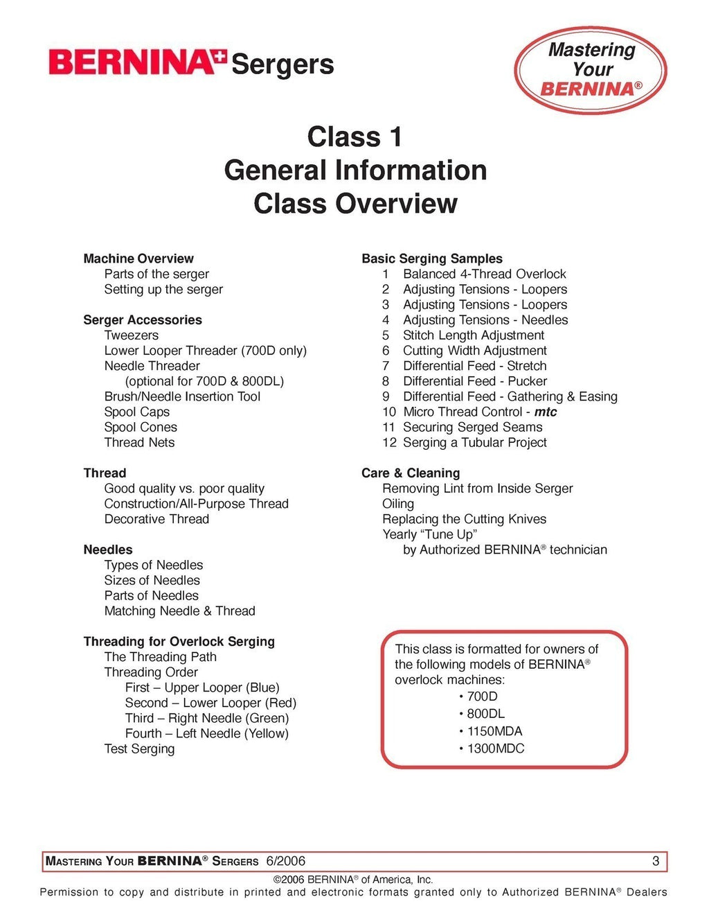 BERNINA MASTERING Your Bernina Serger Owners Workbook - STEEL WIRE BOUND, COVERS