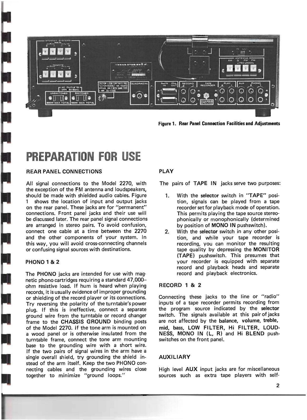 MARANTZ 2270 Receiver User Manual Operation Instructions Guide -  WIRE BINDING