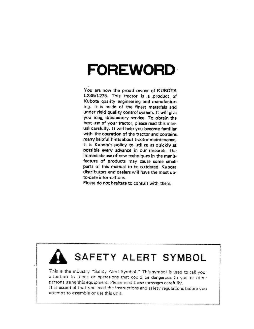 KUBOTA L235 L275 TRACTOR OPERATORS MANUAL - STEEL WIRE BOUND - PROTECTIVE COVERS