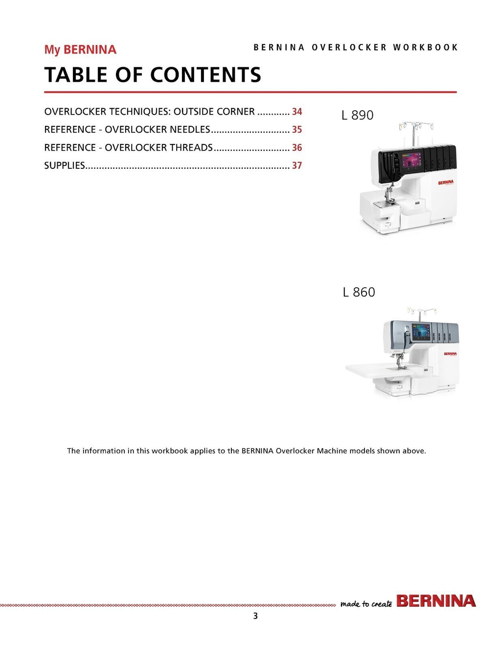 BERNINA Workbook 1 Serger Use for Overlocker L 860 890: WIRE BOUND, TOUGH COVERS