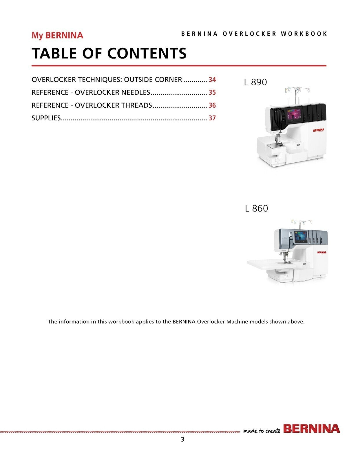 BERNINA Workbook 1 Serger Use for Overlocker L 860 890: WIRE BOUND, TOUGH COVERS