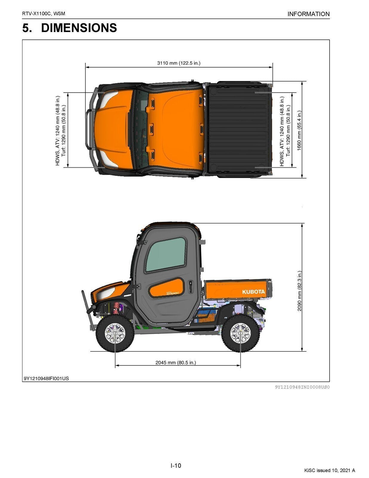 KUBOTA RTV-X1100C WORKSHOP MANUAL - FULL COLOR -  WIRE BOUND - PROTECTIVE COVERS