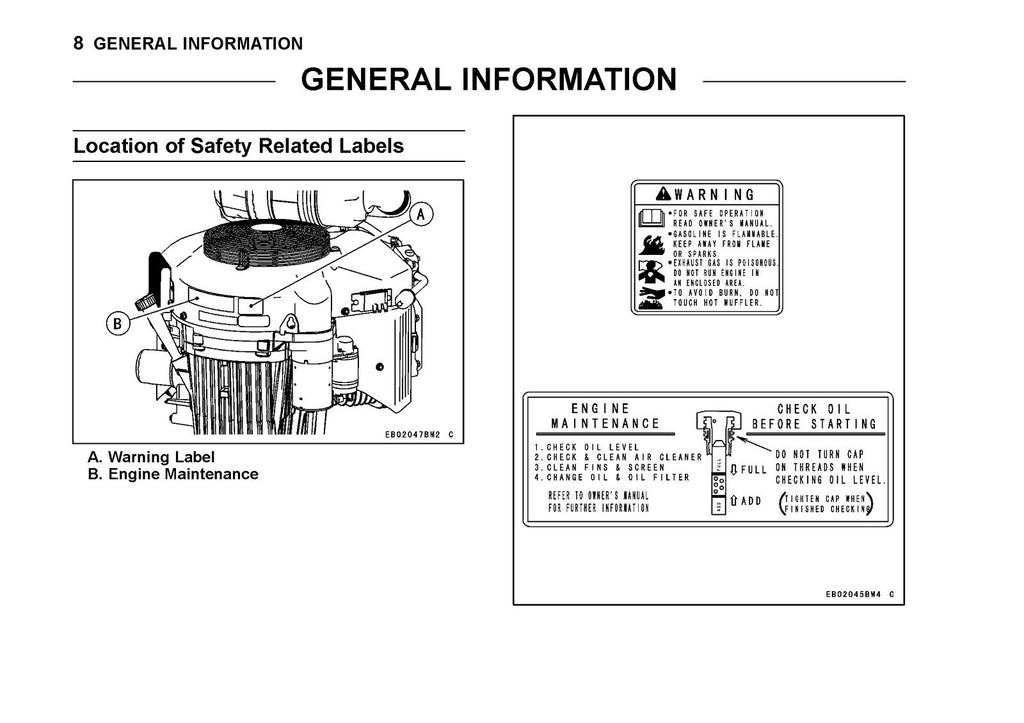 KAWASAKI FX921V FX1000V Gas Engine Owners Manual - WIRE BOUND - TOUGH COVERS