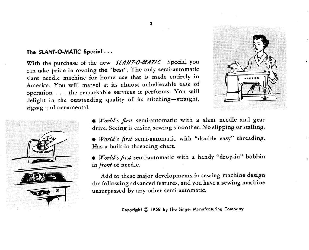 Singer 403 Special Slant O Matic Sewing Machine Instructions Manual - WIRE BOUND