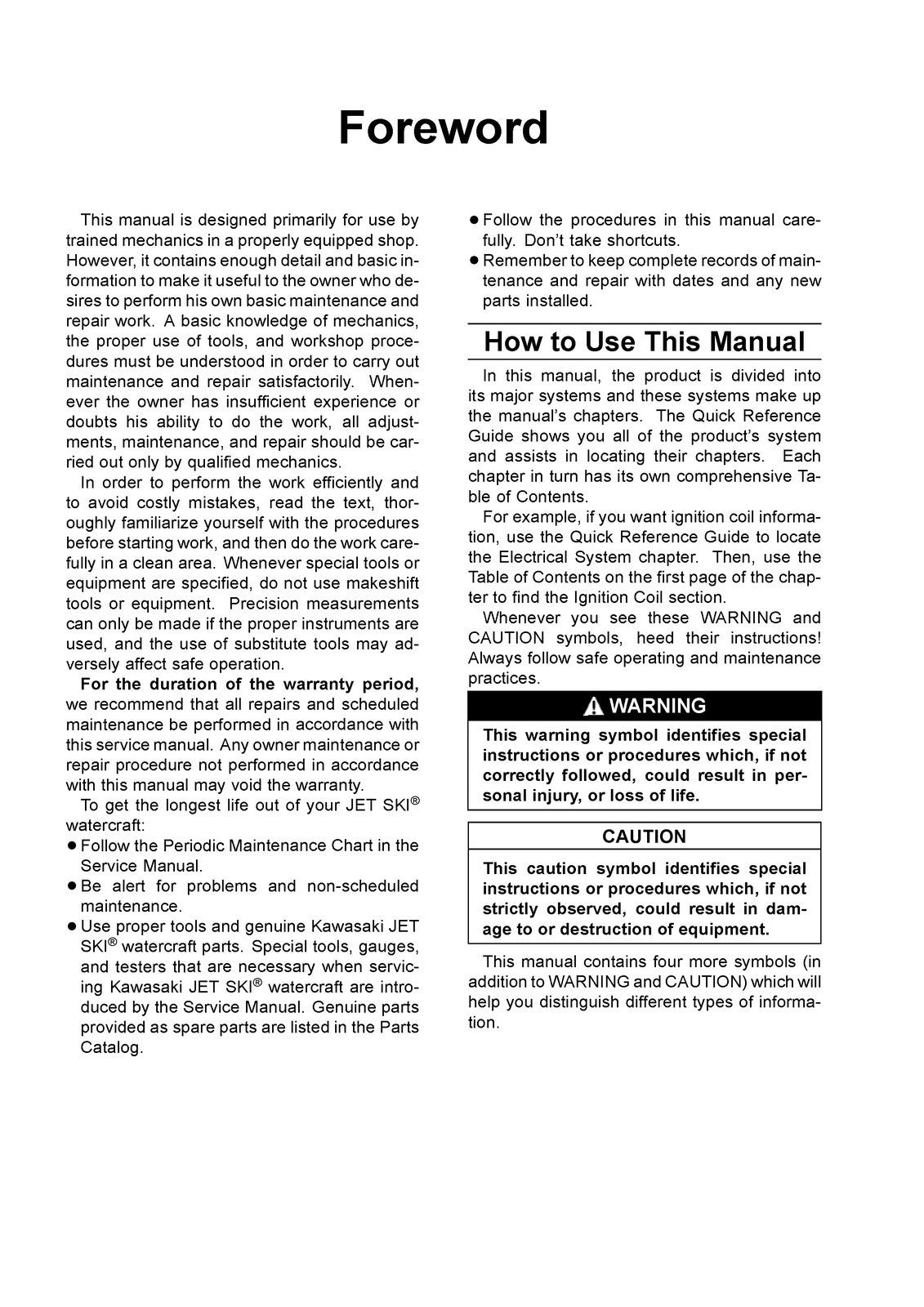 KAWASAKI JET SKI WATERCRAFT ULTRA LX SERVICE MANUAL - WIRE BOUND - TOUGH COVERS