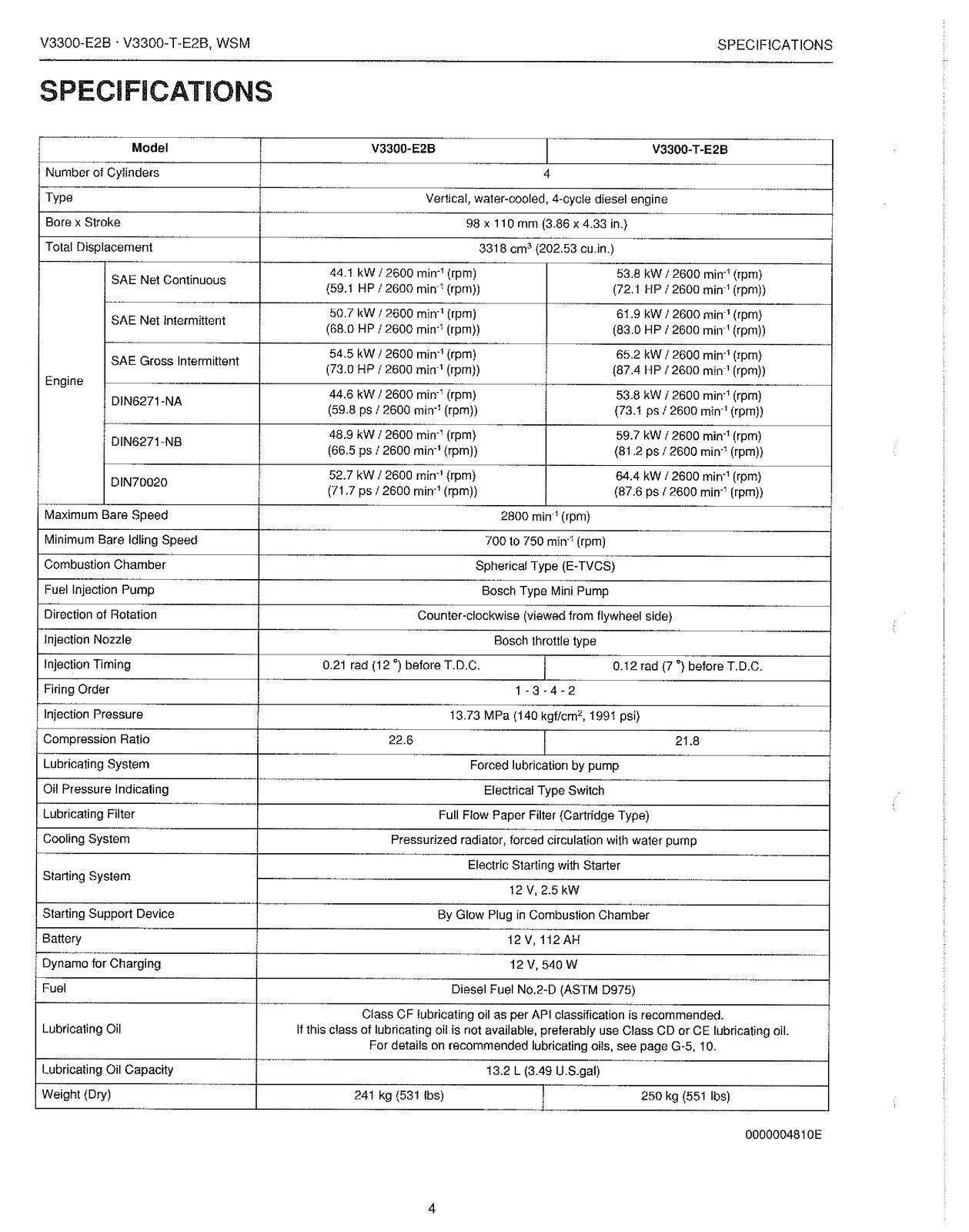 KUBOTA V3300-E2B T-E2B DIESEL ENGINE WORKSHOP MANUAL - STEEL WIRE BOUND - COVERS