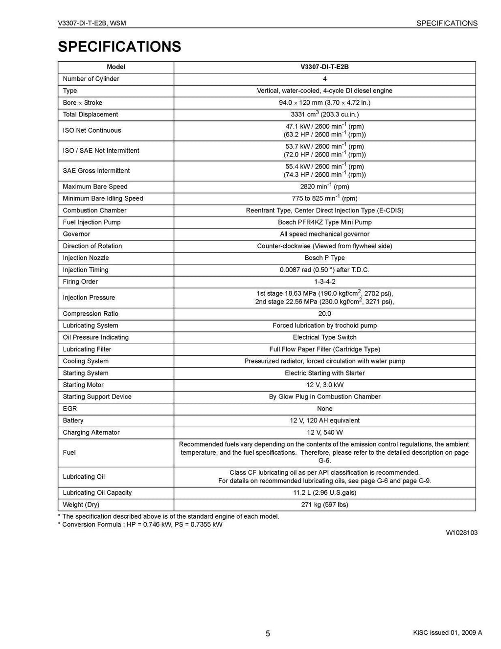 KUBOTA V3307 DIESEL ENGINE V3307-DI-T-E2B WORKSHOP MANUAL - STEEL  BOUND, COVERS