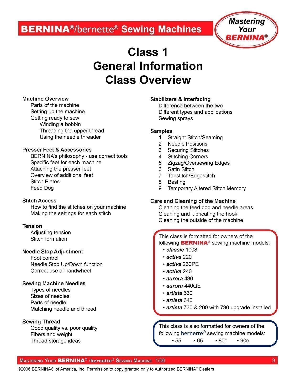 BERNINA 55 65 80/90e 1008 220 230PE 240 430 440QE 630 640 200 730 upgrd Workbook