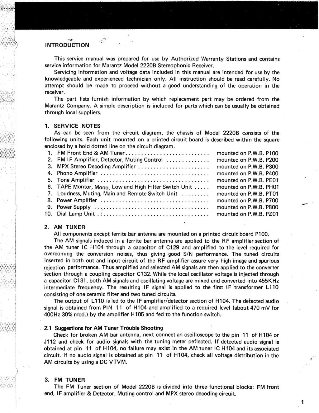 MARANTZ 2220B Service Manual - STEEL WIRE BOUND - PROTECTIVE COVERS