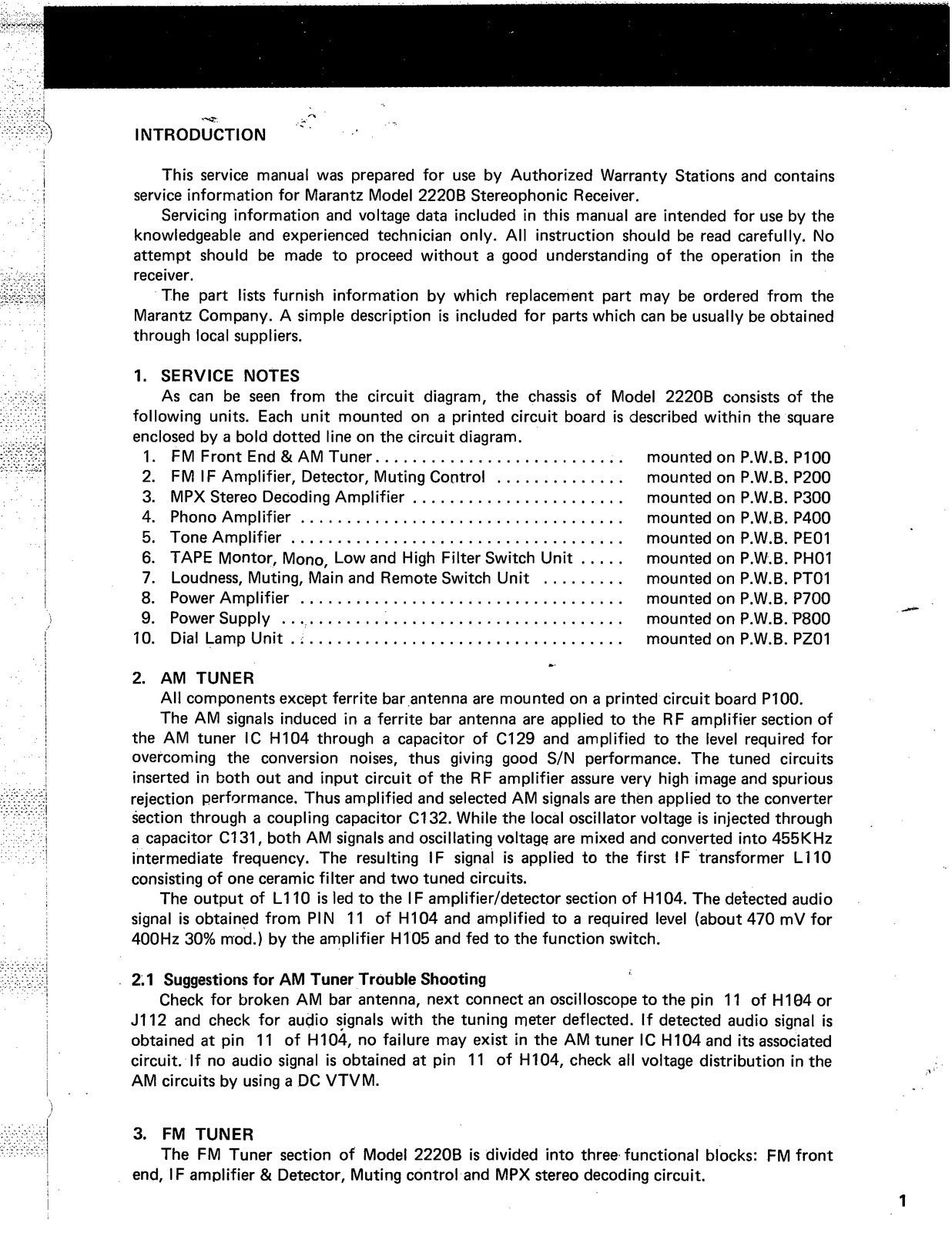 MARANTZ 2220B Service Manual - STEEL WIRE BOUND - PROTECTIVE COVERS