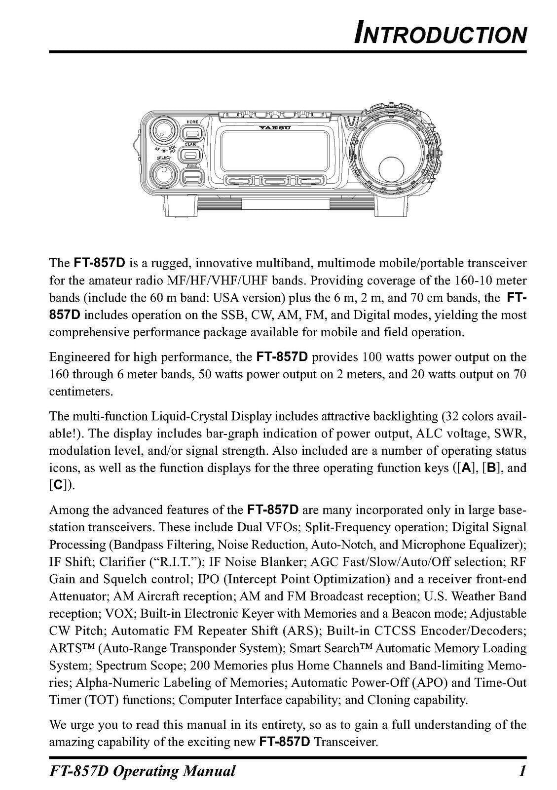 YAESU FT-857D Transceiver User Manual Owners Instructions - TOUGH WIRE BINDING
