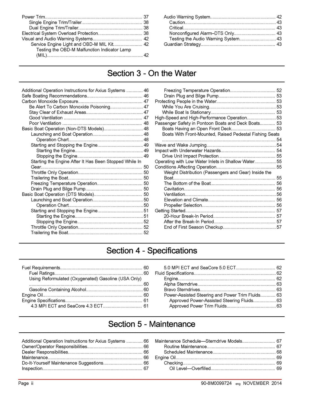 MERCURY 4.3 5.0 MPI SeaCore ECT MERCRUISER OPERATION MANUAL - WIRE BOUND, COVERS