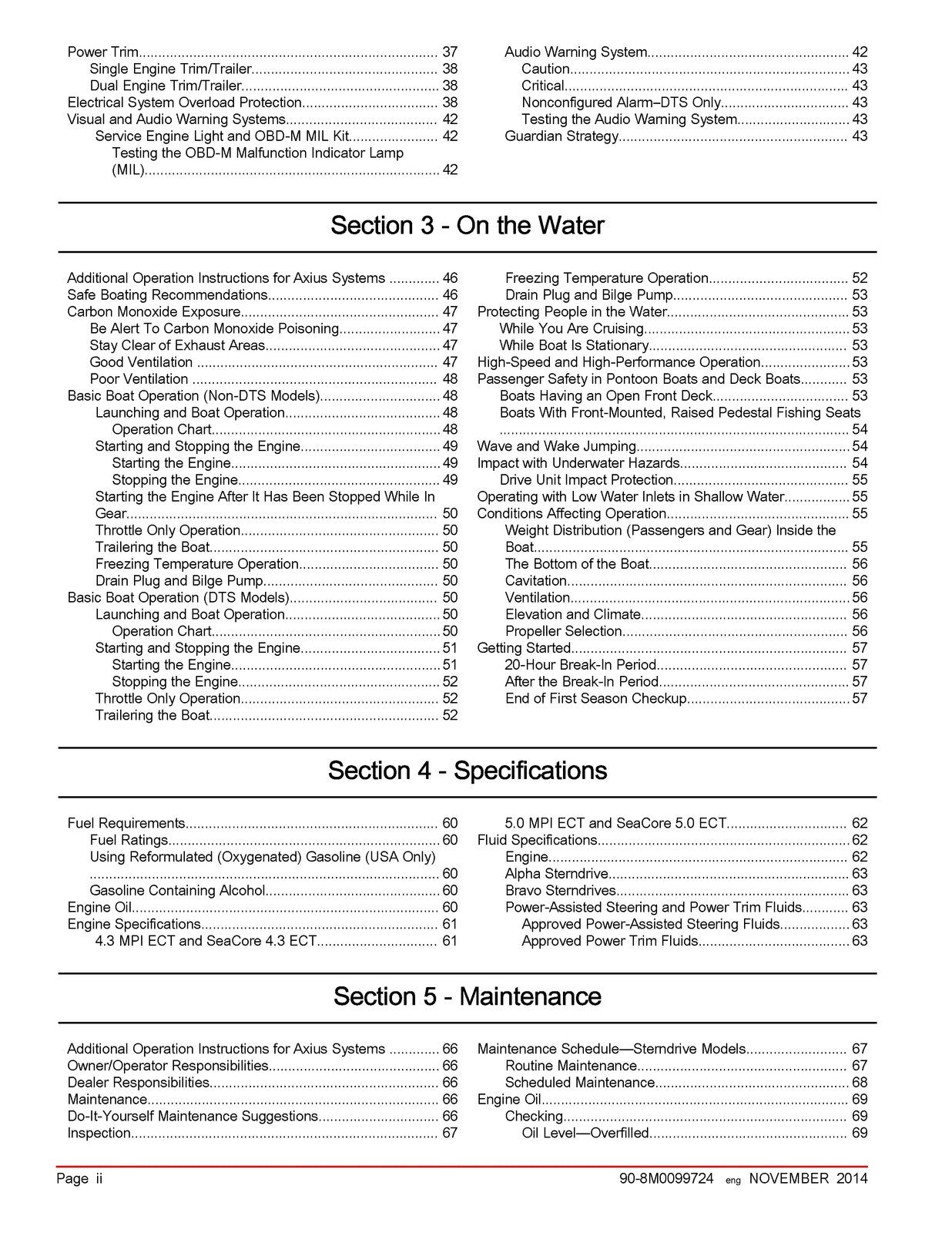 MERCURY 4.3 5.0 MPI SeaCore ECT MERCRUISER OPERATION MANUAL - WIRE BOUND, COVERS