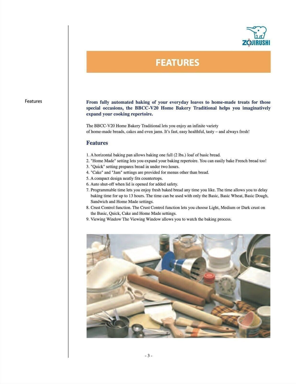 Zojirushi BBCC-V20 Bread Machine Owners Manual User Guide Instruction COLORCOPY