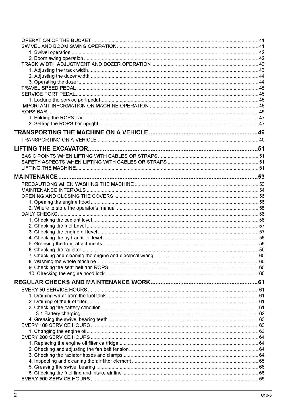 KUBOTA U 10-5 EXCAVATOR OPERATORS MANUAL - STEEL WIRE BOUND - PROTECTIVE COVERS