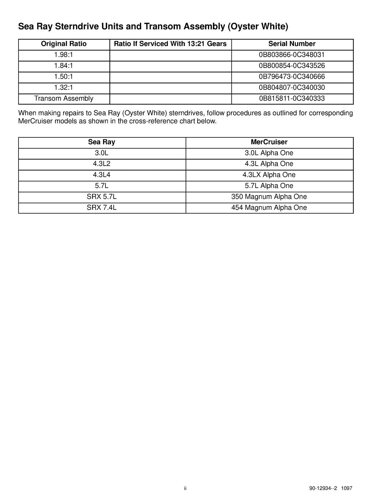 MERCURY MERCRUISER NO. 6 STERNDRIVE UNITS R MR ALPHA ONE SS SERVICE MANUAL BOUND