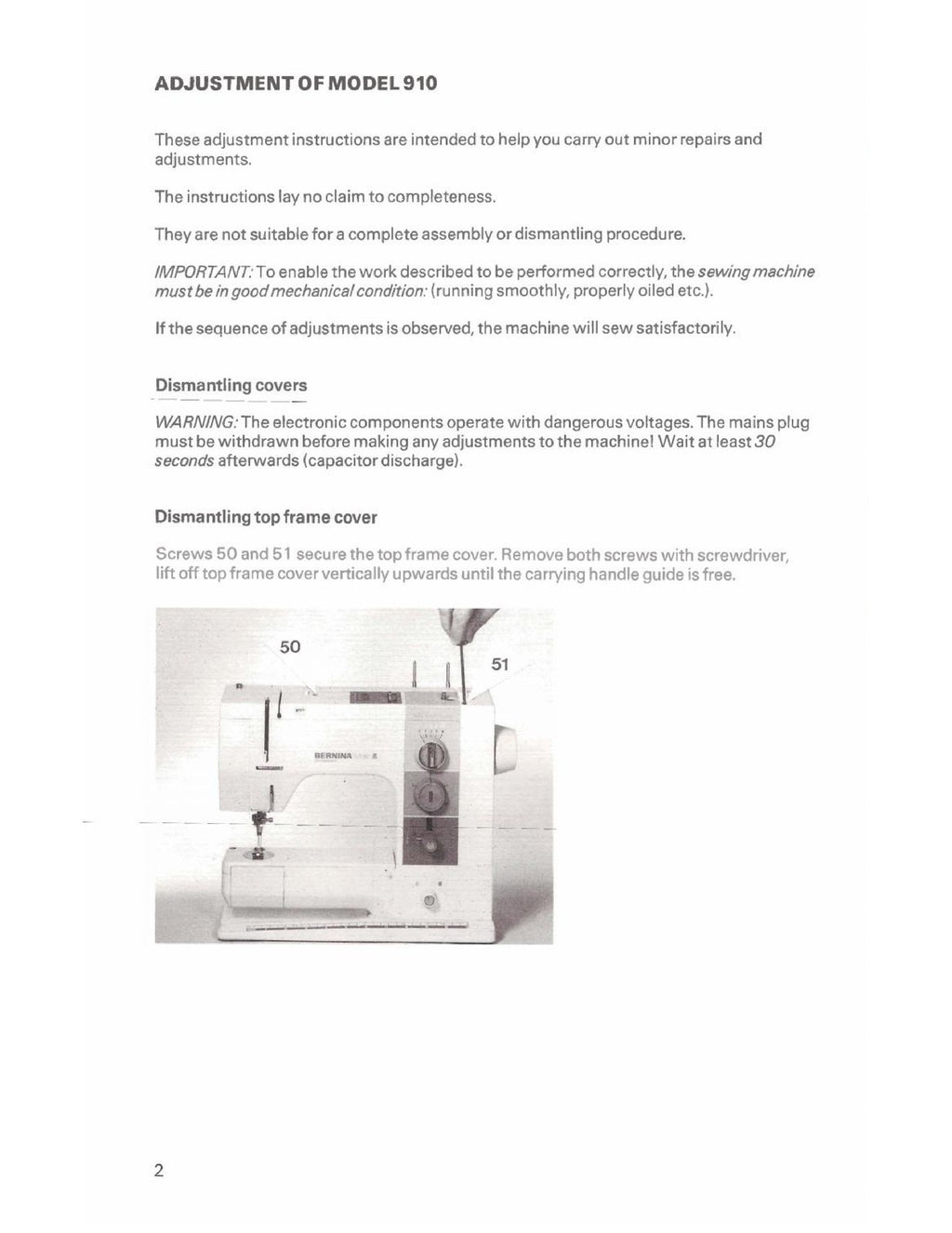 BERNINA Matic Model 910 Sewing Machine Service Manual- STEEL WIRE BOUND - COVERS