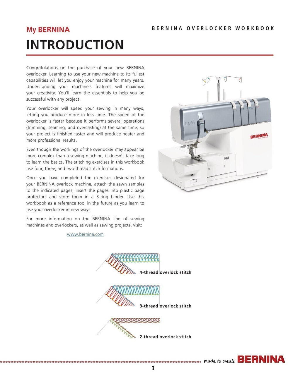BERNINA Overlocker Workbook Basic Serger Use L 450 460 850 - COVERS - WIRE BOUND