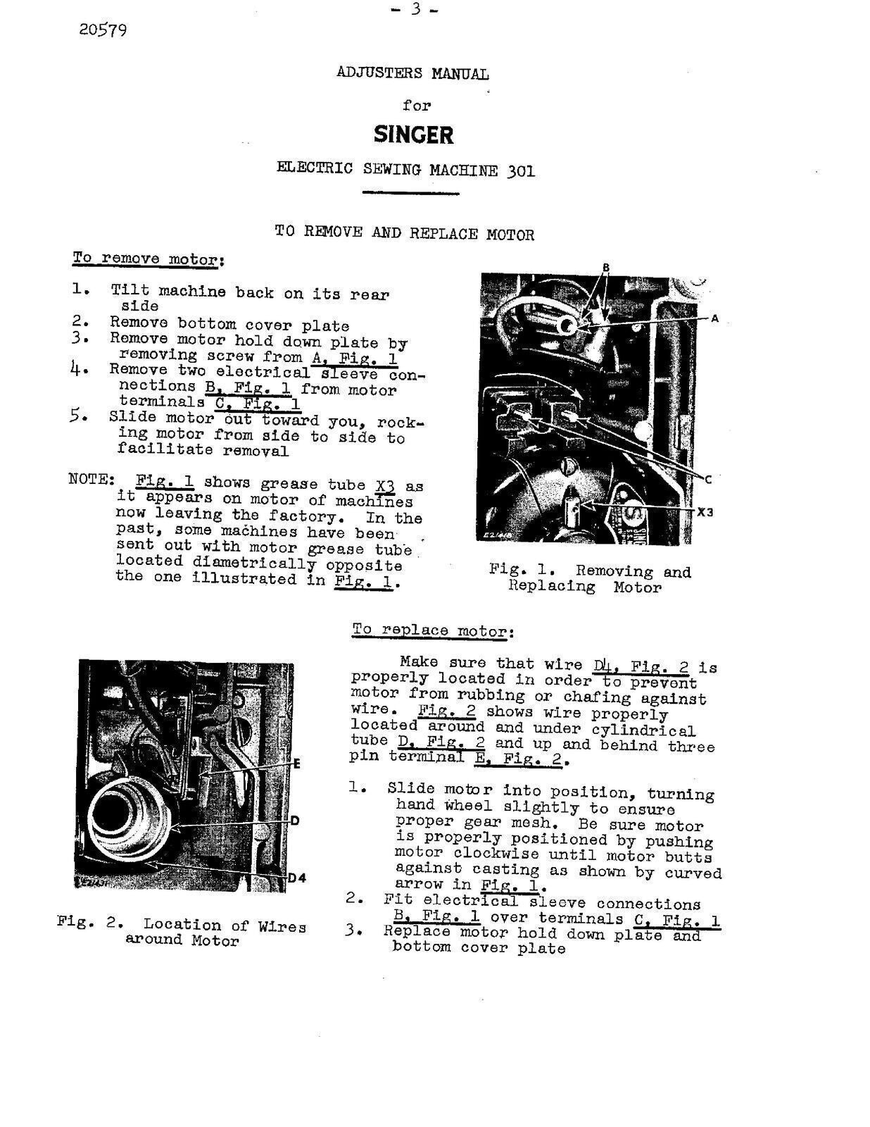 Singer 301 Adjusters Manual For Electric Sewing Machine - Tough Wire Binding