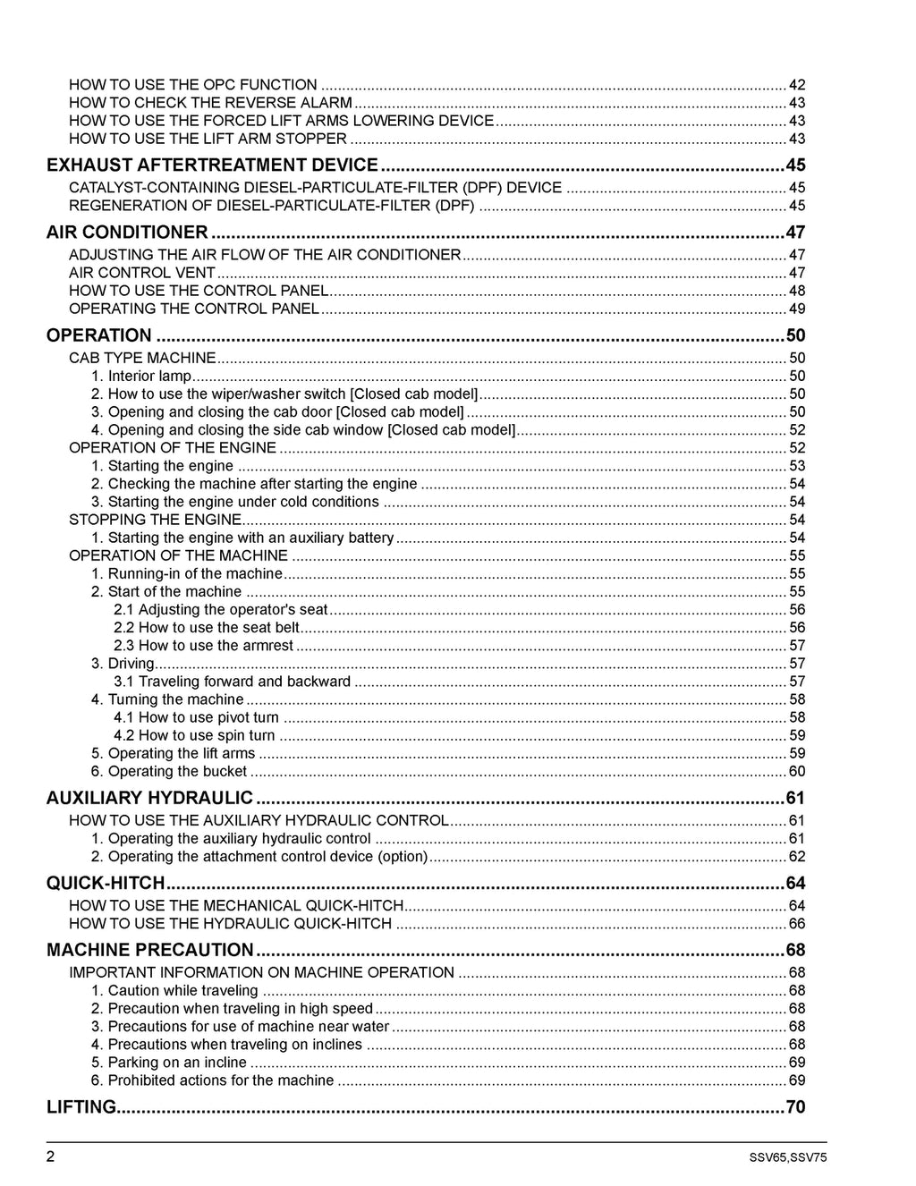 KUBOTA SKID STEER LOADER SSV65 SSV75 OPERATORS MANUAL - WIRE BOUND, TOUGH COVERS