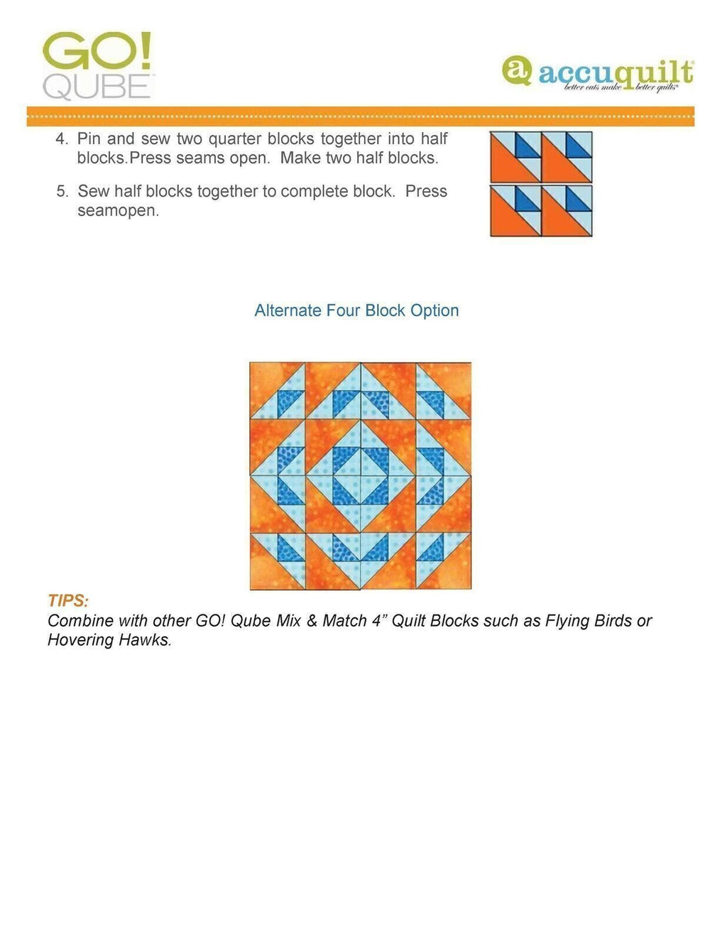AccuQuilt Go! Qube Manual 4" 3-in-1: BLOCK, CORNERS & ANGLES, 432 PG  Wire Bound
