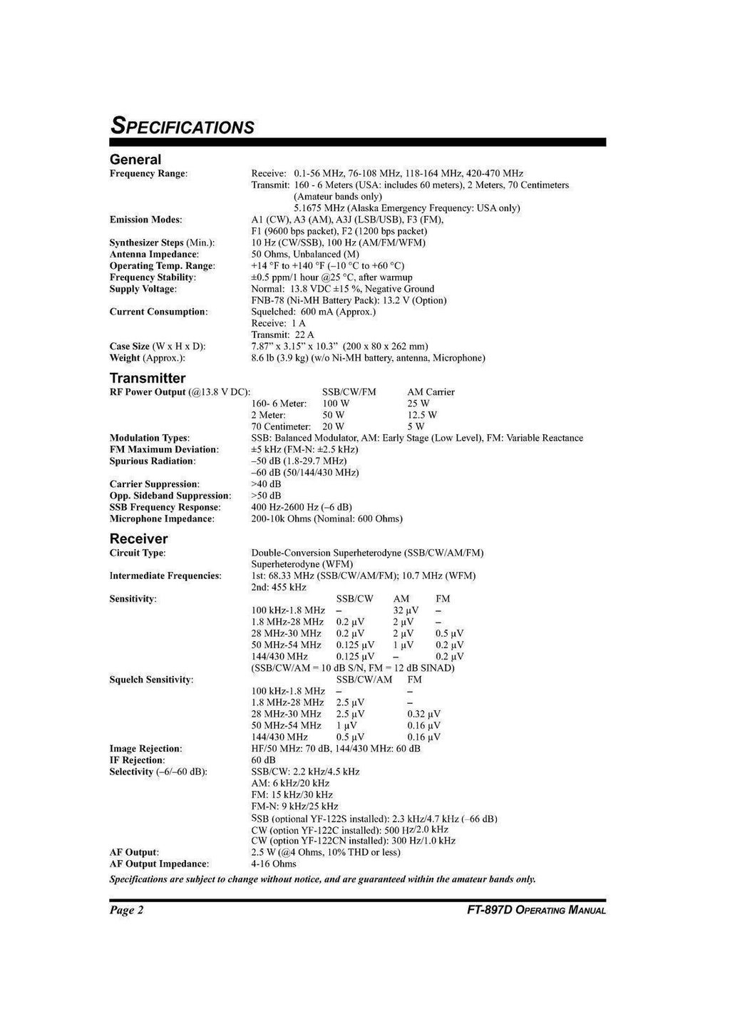 YAESU FT-897D Transceiver User Operating Manual - STEEL WIRE BOUND