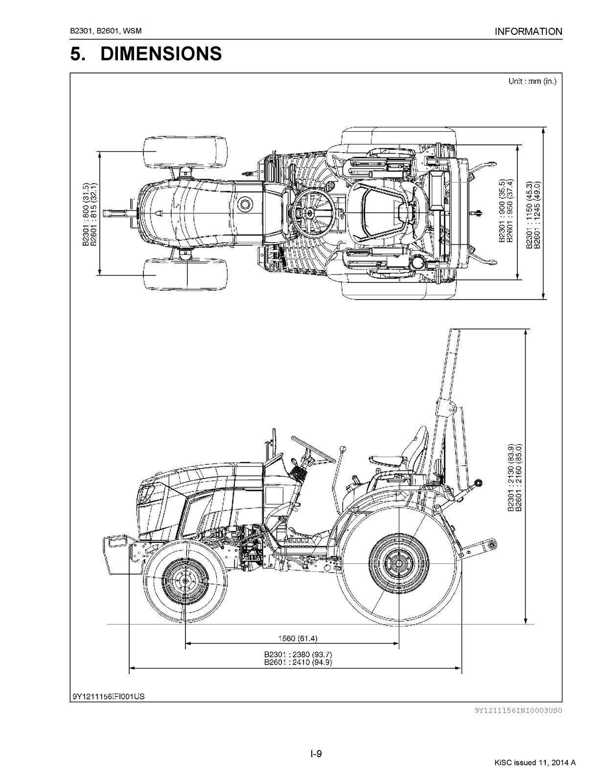 Kubota B2301 B2601 Workshop Service User Manual Operation Guide, Wire Bound