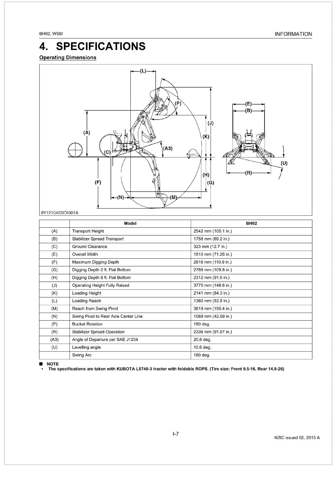 KUBOTA BACKHOE BH92 BACKHOE WORKSHOP MANUAL - STEEL WIRE BOUND - TOUGH COVERS