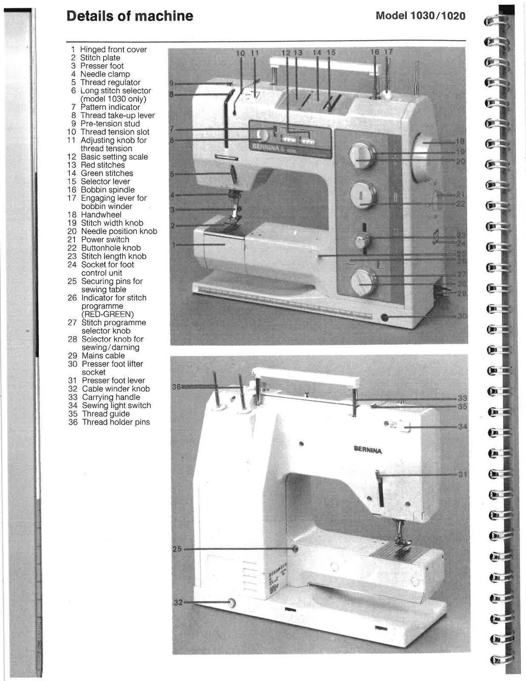BERNINA 1020-1030 Sewing Machine User Manual Operation Guide