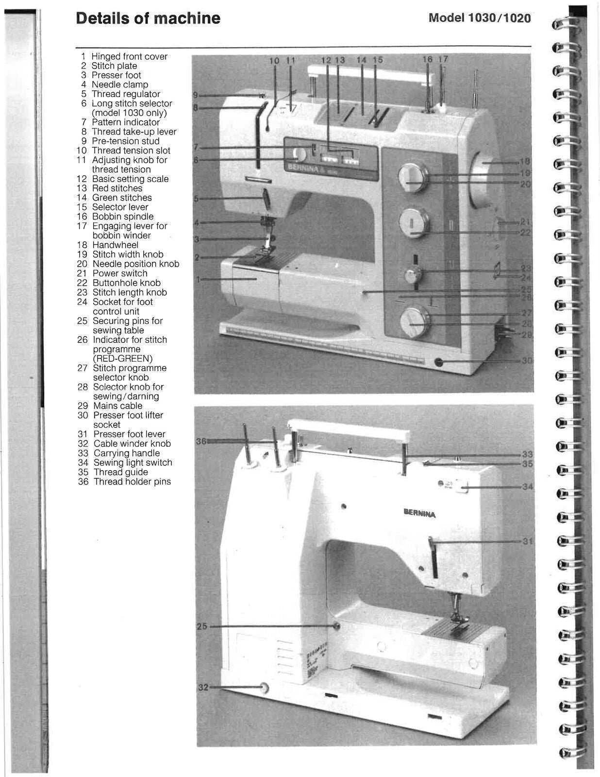 BERNINA 1020-1030 Sewing Machine User Manual Operation Guide