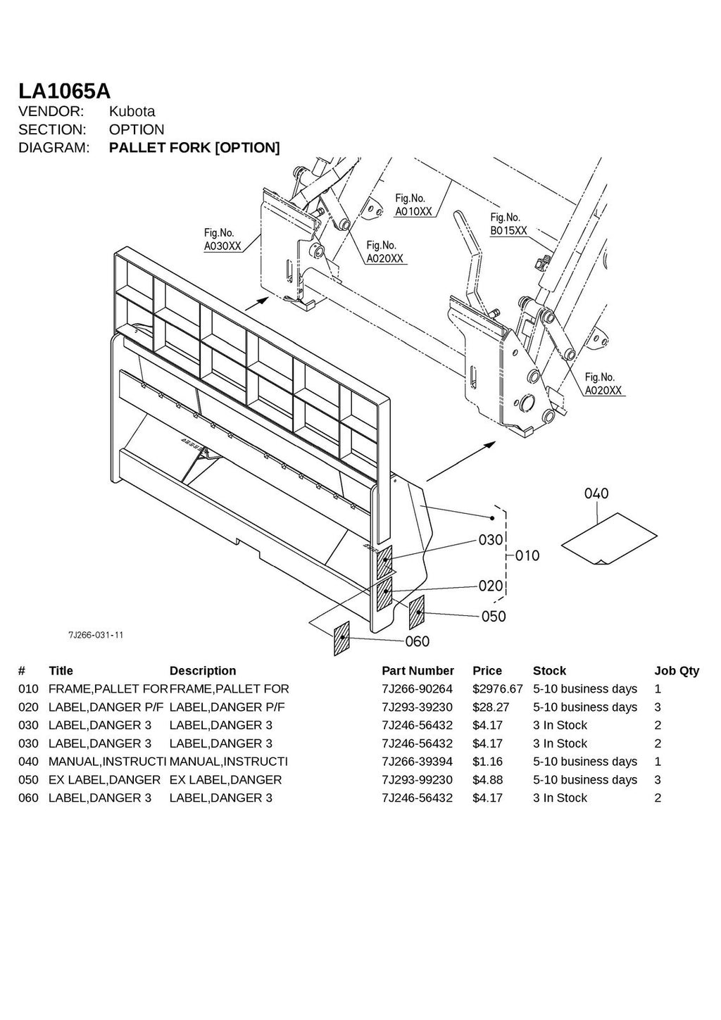 KUBOTA LA1065A FRONT LOADER ILLUSTRATED PARTS LIST MANUAL - WIRE BOUND - COVERS