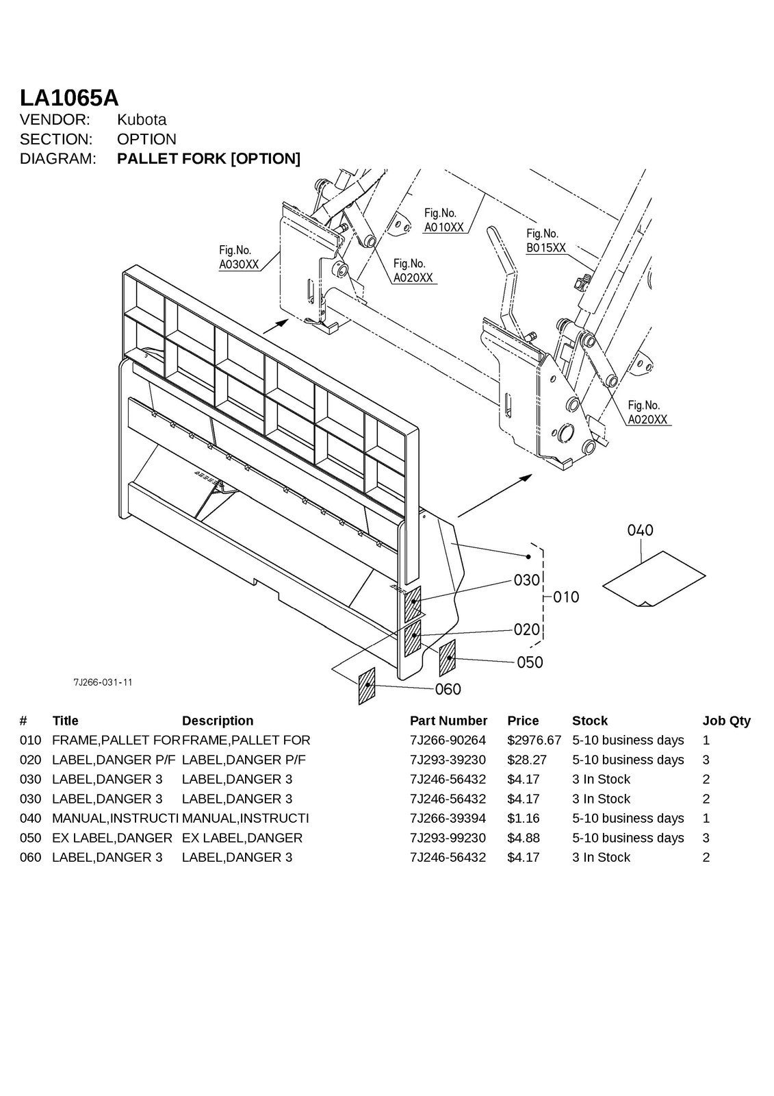 KUBOTA LA1065A FRONT LOADER ILLUSTRATED PARTS LIST MANUAL - WIRE BOUND - COVERS