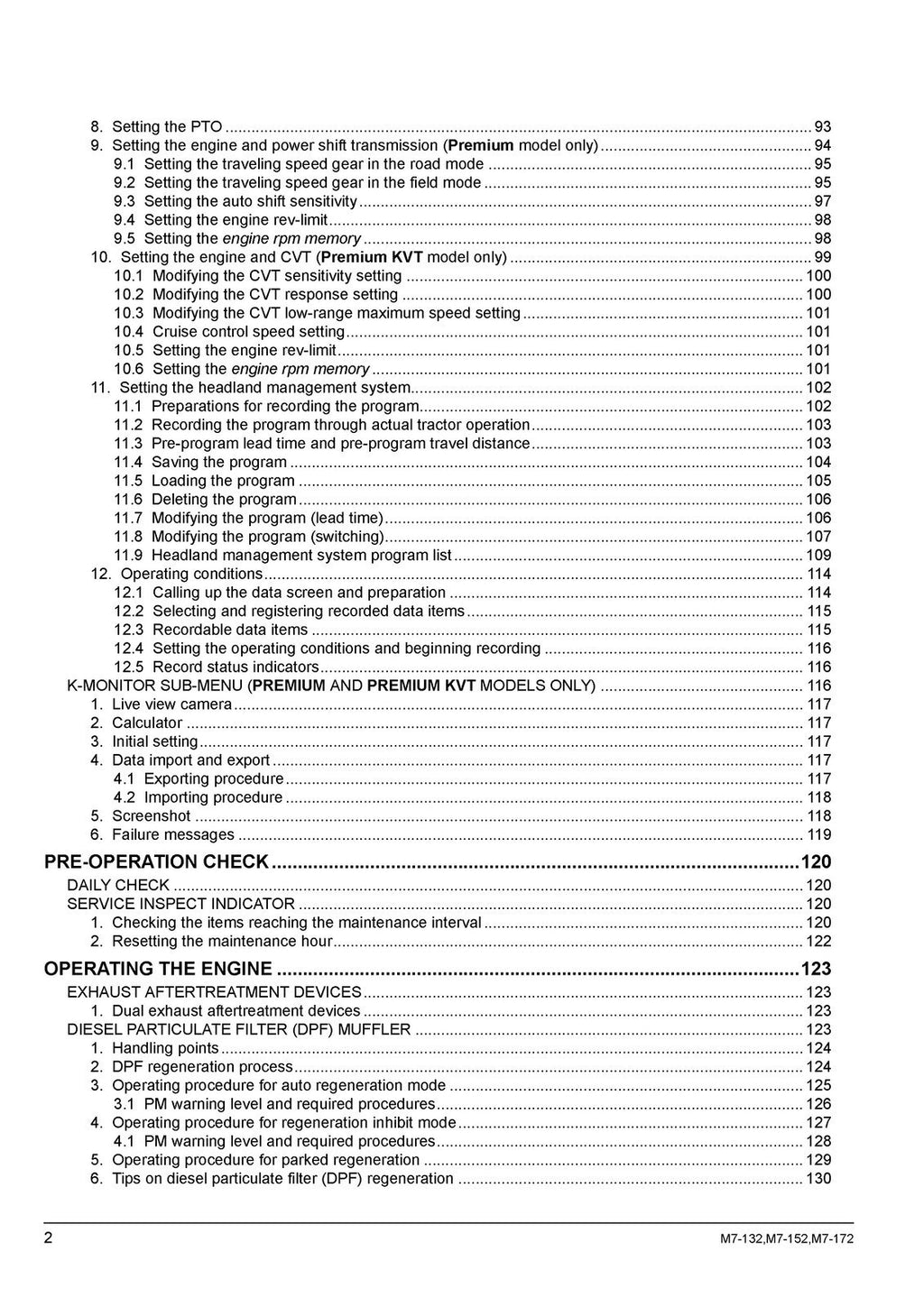 KUBOTA M7132 M7152 M7172 TRACTOR OPERATORS MANUAL - WIRE BOUND - TOUGH COVERS