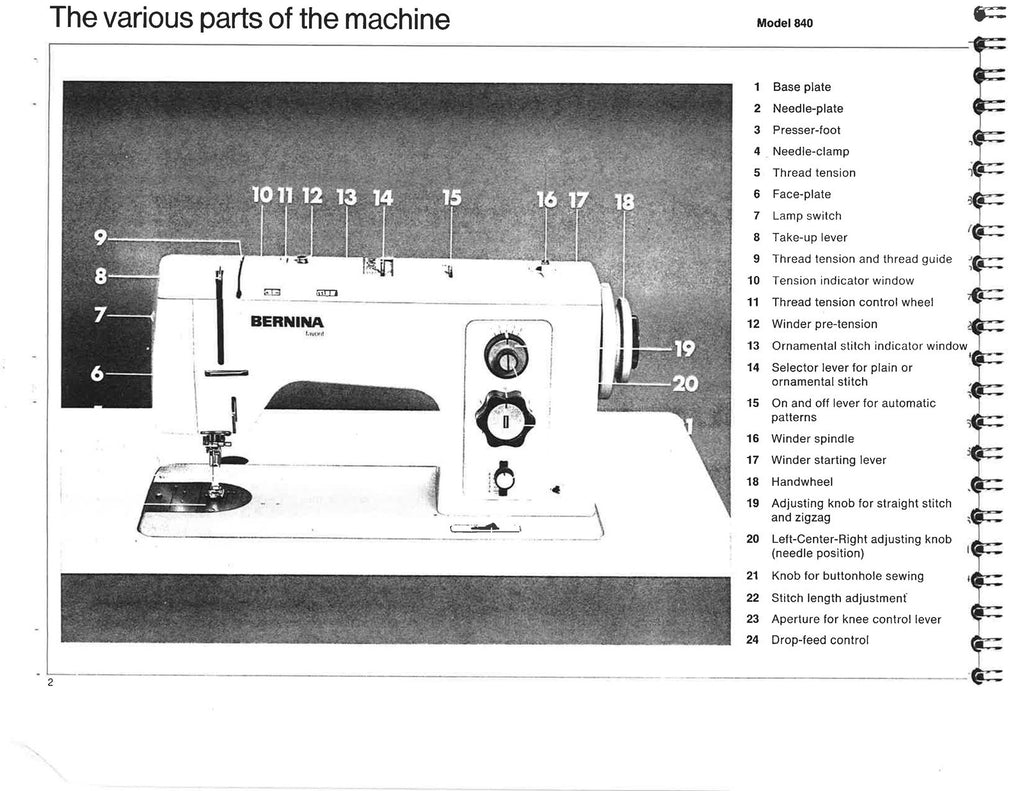 BERNINA 840 841 841 Sewing Machine User Manual - STEEL WIRE BOUND - TOUGH COVERS