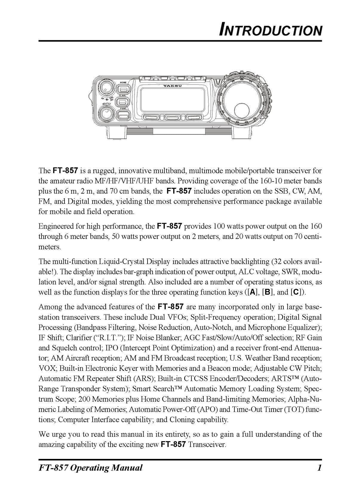 YAESU FT-857 Transceiver User Manual Operation Guide - TOUGH WIRE BINDING