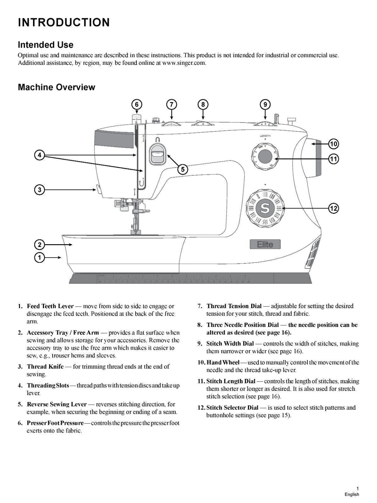 SINGER ME457 Sewing Machine User Manual Operation Guide [DURABLE WIRE BINDING]