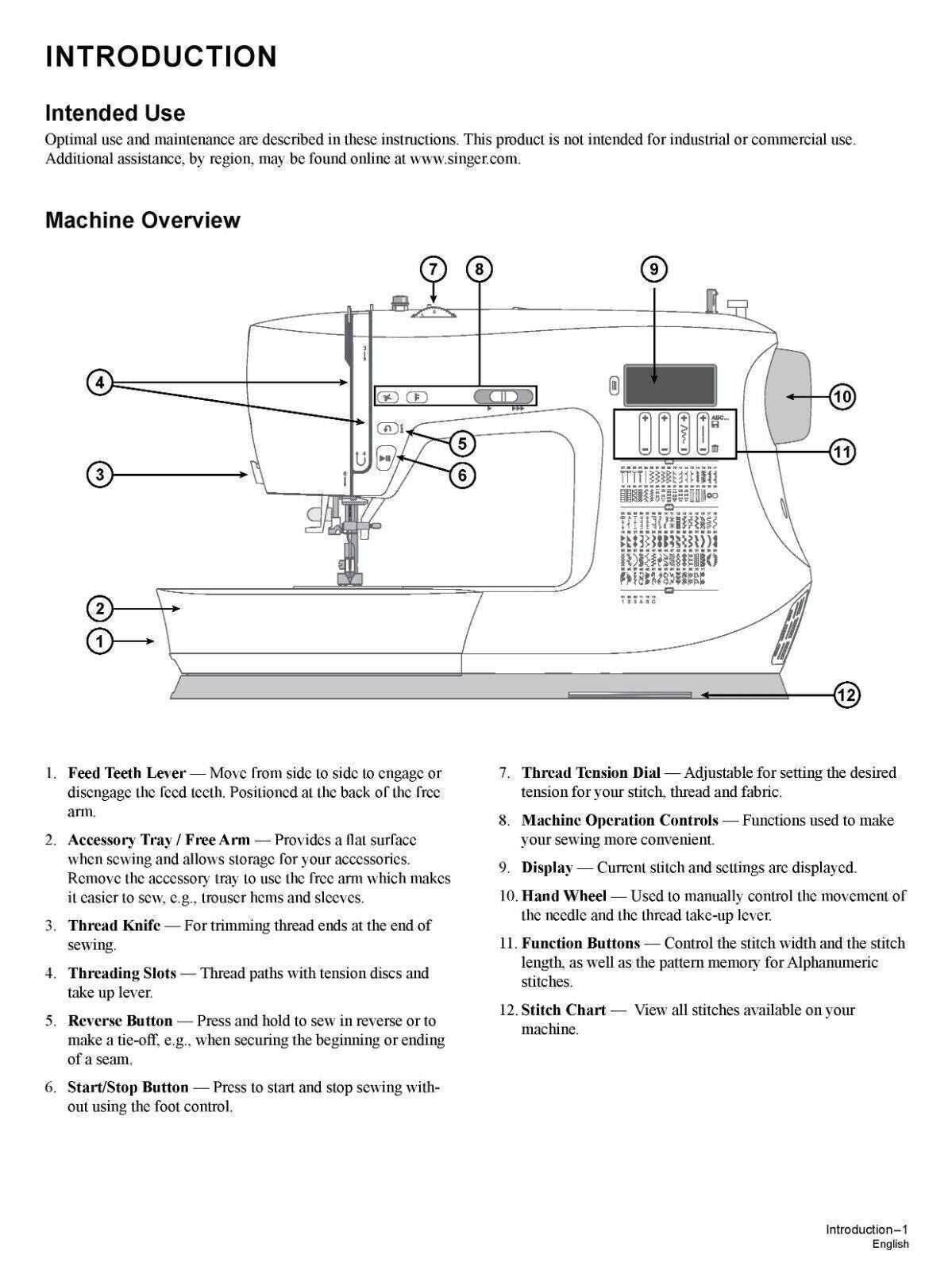 SINGER C7200-C7205-C7220-C7225-C7250-C7255 Sewing Machine User Owner's Manual