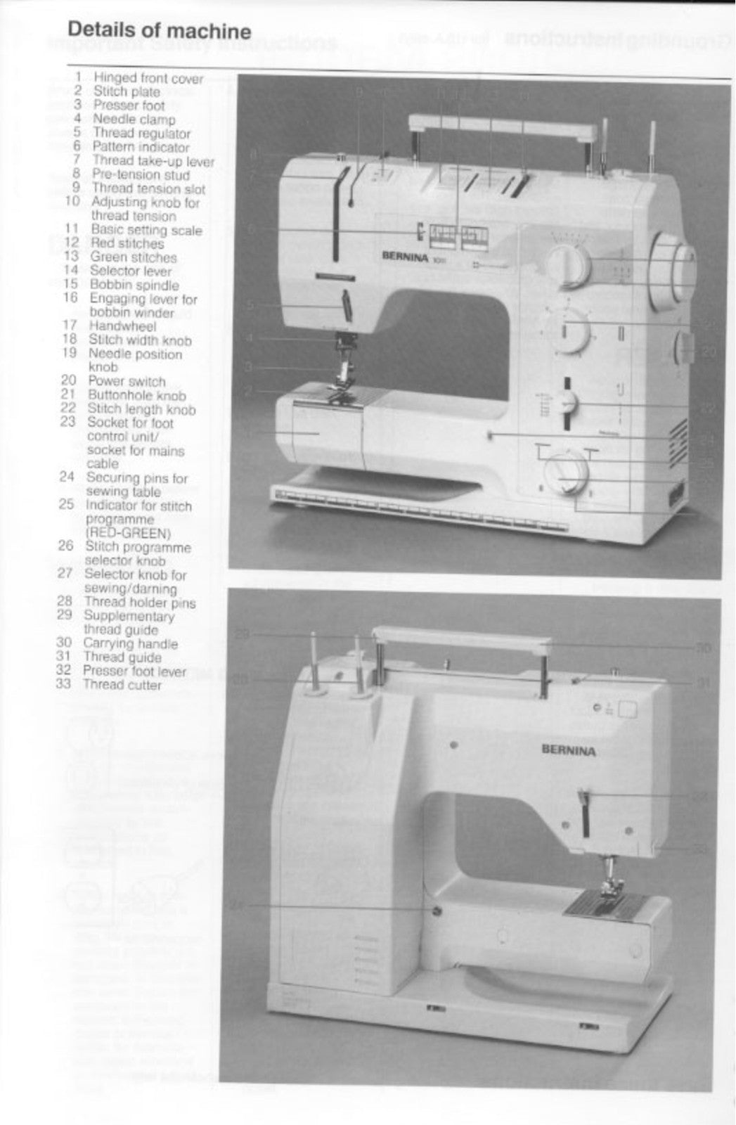 BERNINA 1011 Sewing Machine User Manual - STEEL WIRE BOUND - PROTECTIVE COVERS