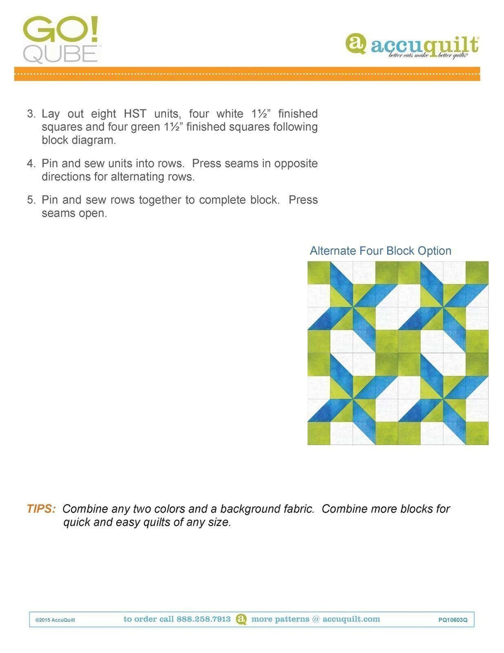 AccuQuilt Go! Qube Manual 6" 3-in-1: BLOCK, CORNERS & ANGLES, 431 PG, Wire Bound