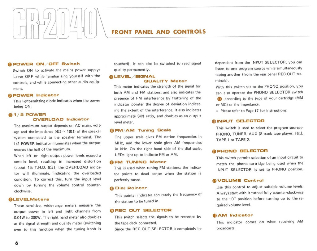 YAMAHA CR-2040 OWNERS MANUAL - WIRE BOUND - TOUGH COVERS