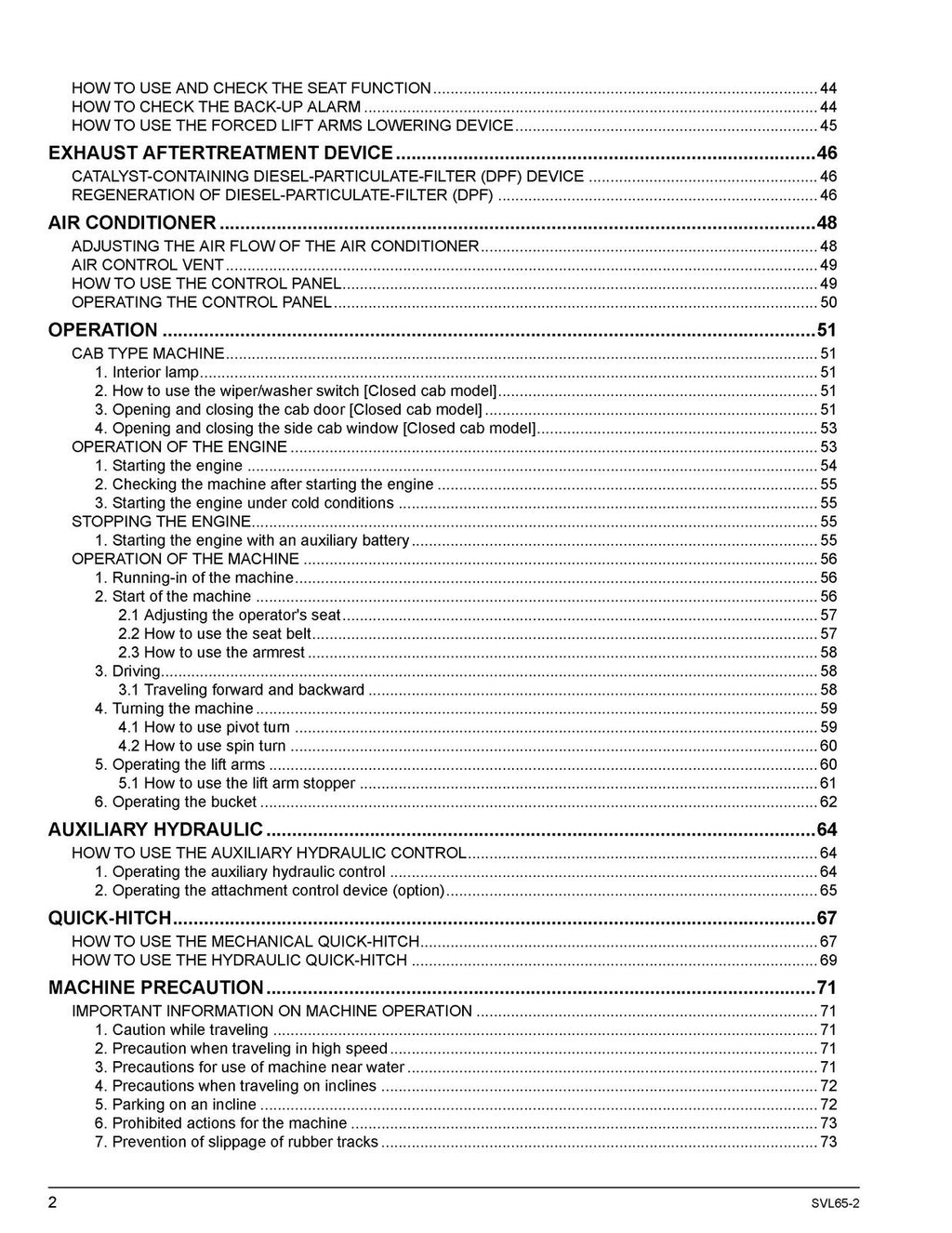 KUBOTA SVL65-2 TRACK LOADER OPERATORS MANUAL - STEEL WIRE BOUND - TOUGH COVERS