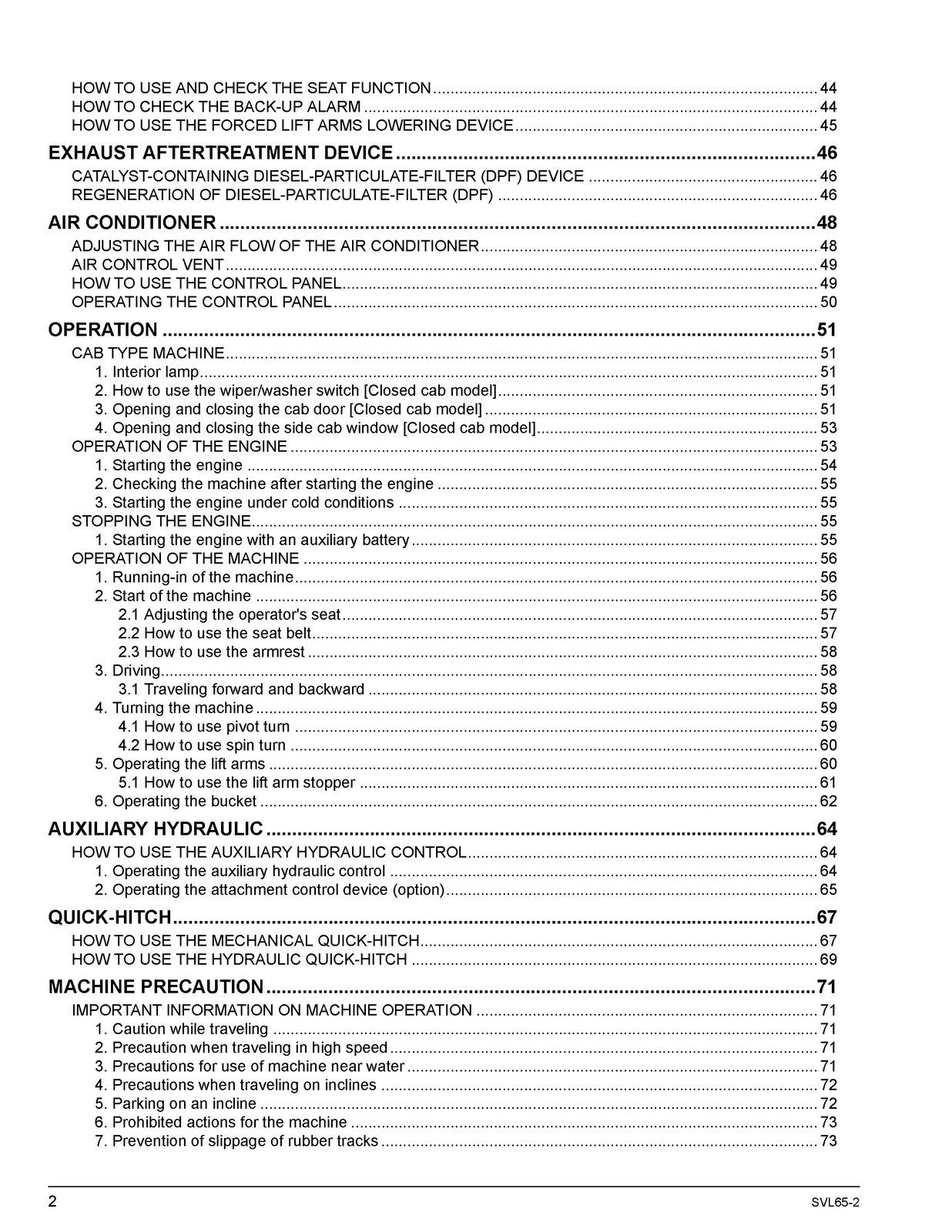 KUBOTA SVL65-2 TRACK LOADER OPERATORS MANUAL - STEEL WIRE BOUND - TOUGH COVERS