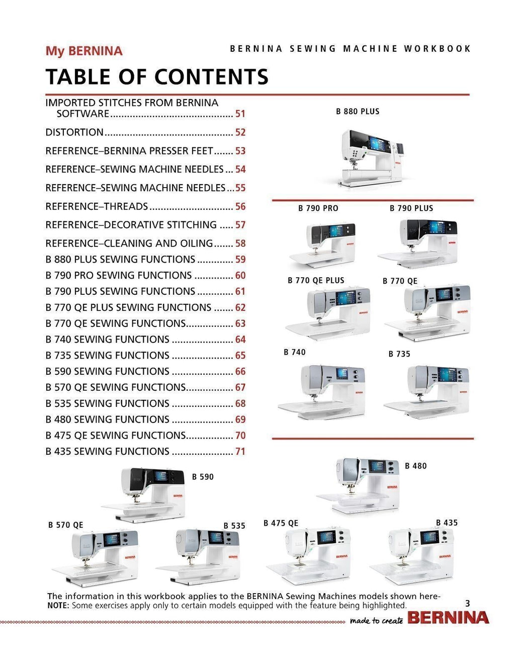 Bernina Mastery SEWING Workbook 790 Pro + 880 + 770 QE + 480 475 435 535 570 590