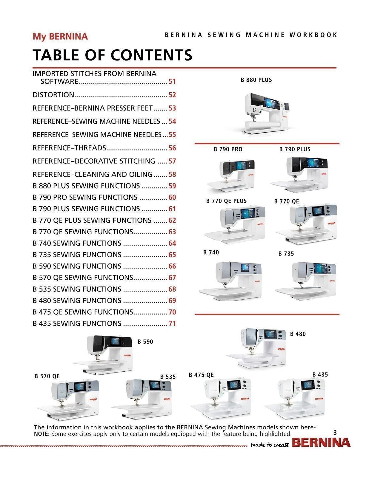 Bernina Mastery SEWING Workbook 790 Pro + 880 + 770 QE + 480 475 435 535 570 590