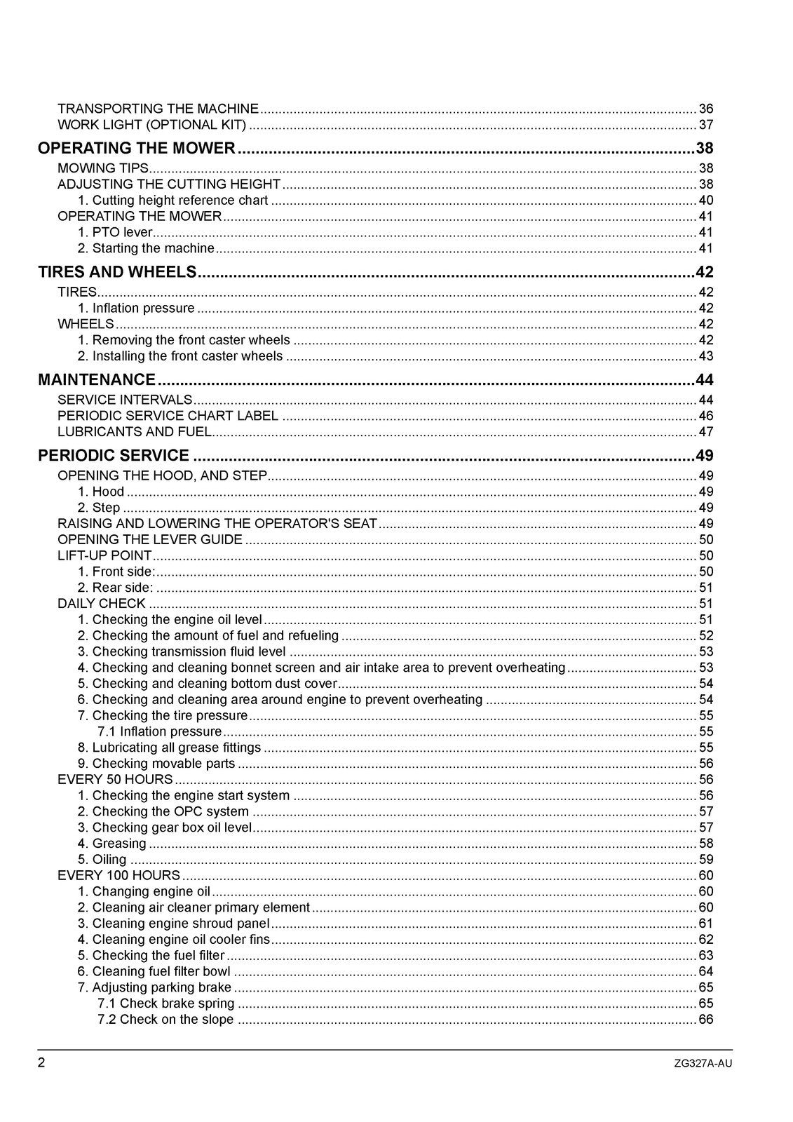 KUBOTA ZG327A-AU ZERO TURN MOWER OPERATORS MANUAL- WIRE BOUND - TOUGH COVERS